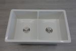 32" Undermount Double Bowl Ceramic Kitchen Sink - Dual Mount White Ceramic Rectangular Deep Double Bowl Sink Basin