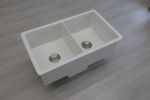 32" Undermount Double Bowl Ceramic Kitchen Sink - Dual Mount White Ceramic Rectangular Deep Double Bowl Sink Basin