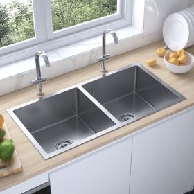Handmade Kitchen Sink Stainless Steel (Color: Silver)